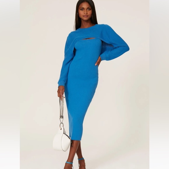 Line & Dot Eva Rib Knit Shrug Midi Sweater Dress Blue Sz XS - Picture 1 of 8